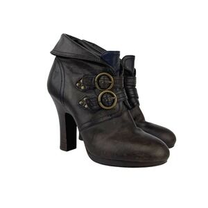 FRYE Matilda 2 Strap Dark Brown Leather High Heel Foldover Cuff Ankle Boots 7M